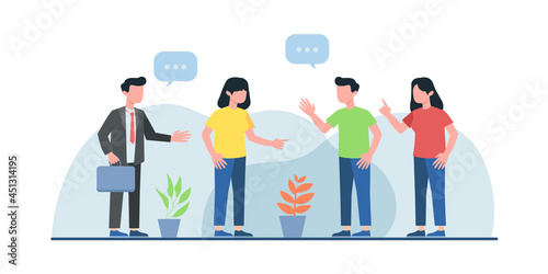 Flat design concept of meeting, business presentation, training, annual report. Vector illustration for website banner, marketing material, business presentation, online advertising.