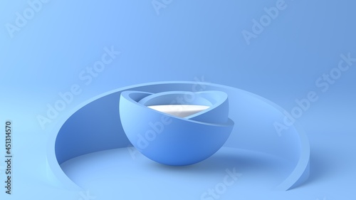 Beautiful podium in minimalist blue and shaped like a flower. Ideal for placing creams, rings, fashion products.