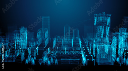 Wallpaper Mural Smart city or digital cityscape IOT or Internet of things cloud computing with hologram wire-frame cityscape in futuristic style - Conceptual Illustration Rendering Torontodigital.ca