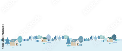 Winter landscape illustration of a village in the countryside.