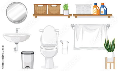 Toilet furniture set for interior design on white background
