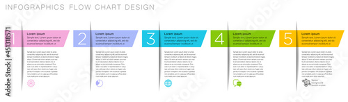 Business chart design. 5 options workflow diagram. Vector graphics.