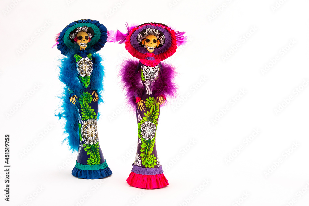 Mexican Catrina on white background for Day of the Dead, Mexican tradition catrina doll