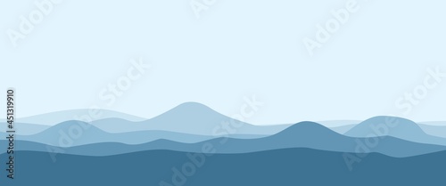 Blue mountain layers or sea tides landscape vector illustration suitable for background, desktop background, backdrop design, ads banner, travel banner.