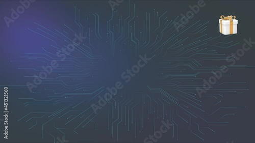 different size of gift box on a dark circuit background