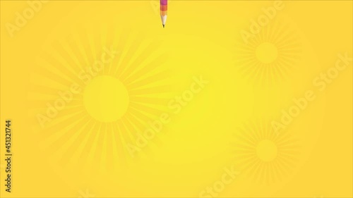 pencil artwork with multi color strip on abstract yellow background