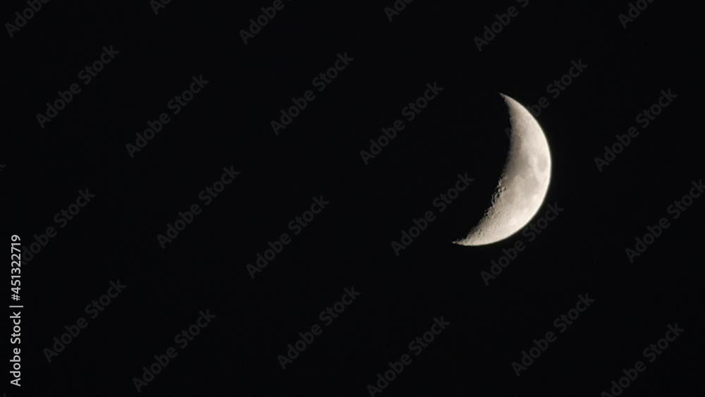 Waxing Crescent Moon At Darkness Of Night Seen From Portugal. - slider right Waxing Crescent Moon At Darkness Of Night Seen From Portugal. - slider right