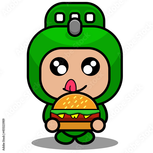 vector cartoon cute doodle rolling pin mascot costume character eating burger