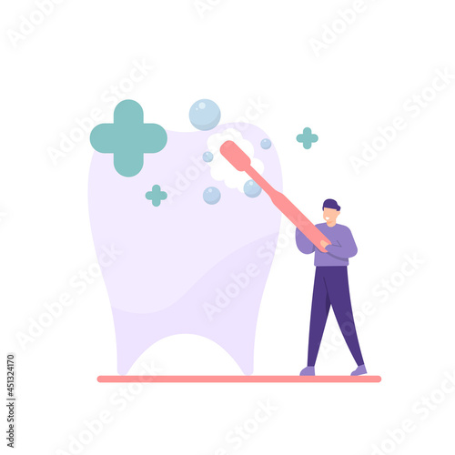 illustration of a male doctor using a toothbrush to brush his teeth. clean teeth and maintain dental health. take care of teeth. flat cartoon style. vector design