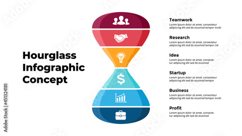 Vector hourglass hourglassInfographic. Presentation slide template. Creative time concept. From teamwork and idea to business success.