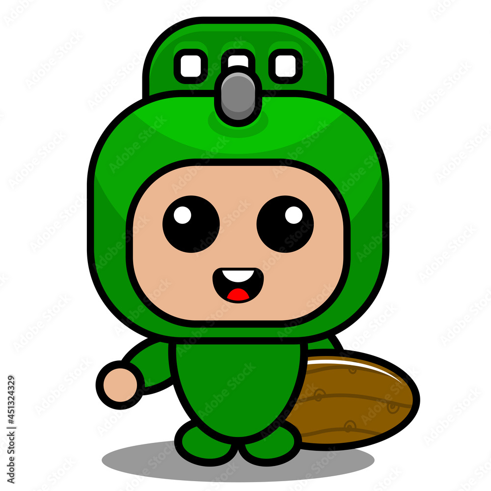 Obraz premium vector cartoon cute doodle rolling pin mascot costume character holding a surfboard