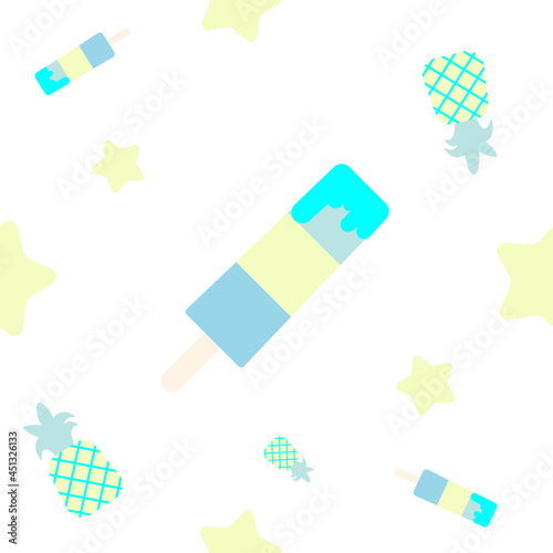 Seamless pattern ice-cream on white background decorate star, pineapple.