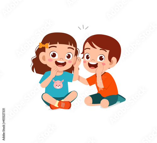 cute little boy whisper secret to friend