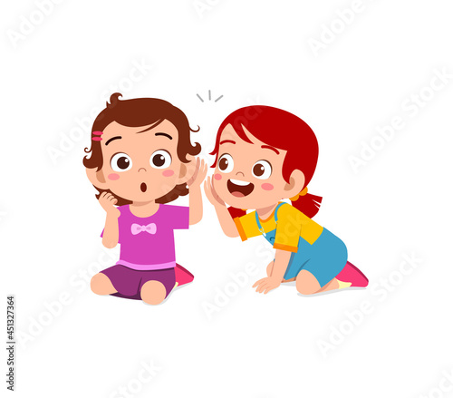 cute little girl whisper secret to friend