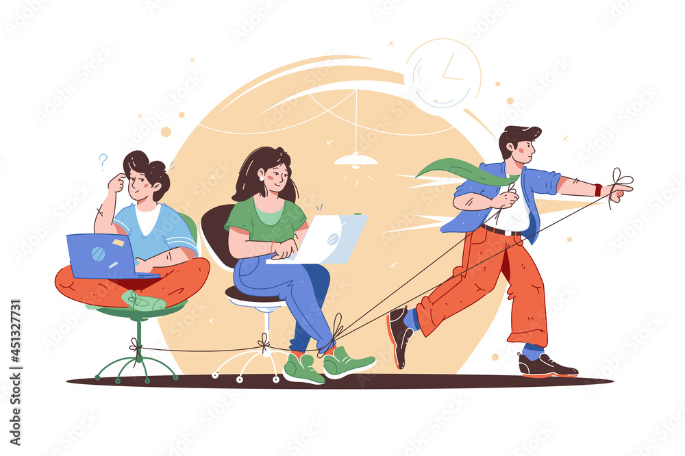 Obraz premium Workers follow leader in team