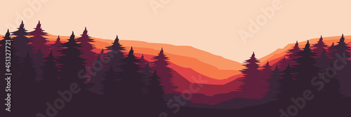 mountain forest landscape for web banner, blog banner, wallpaper, background template, adventure design, tourism poster design, backdrop design