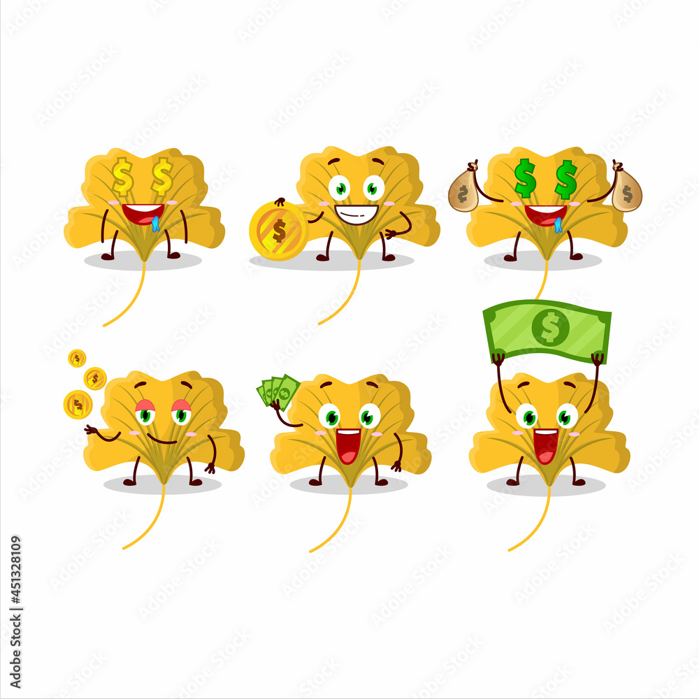 Ginko yellow leaf cartoon character with cute emoticon bring money Ginko yellow leaf cartoon character with cute emoticon bring money