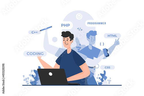Programmer with multitasking illustration concept