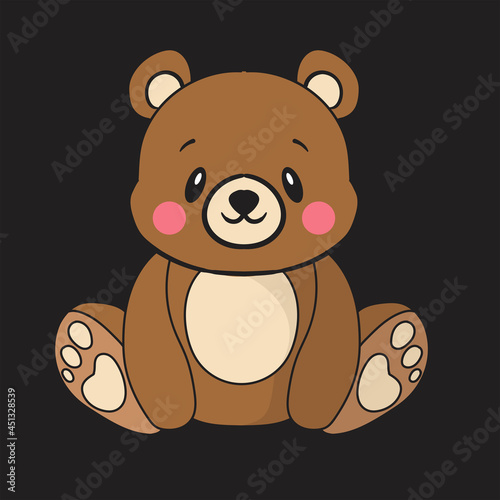 cartoon quirky cute little bear with red cheeks sitting