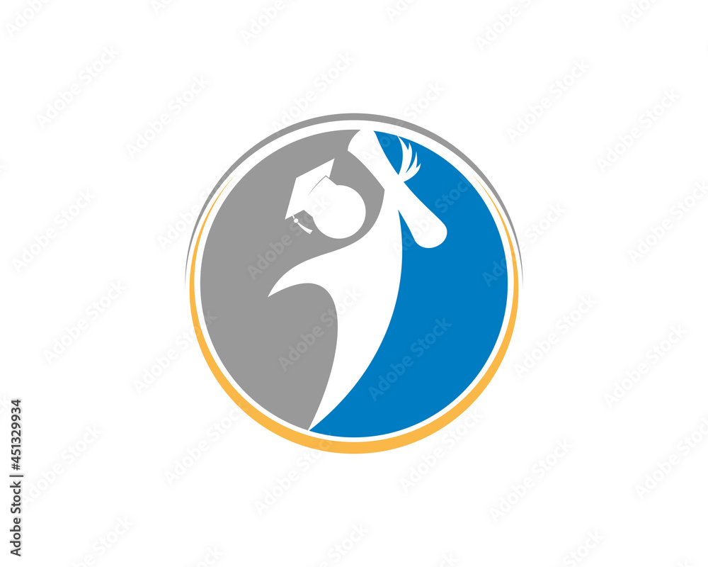 Jumping student graduation silhouette in the circle logo Jumping student graduation silhouette in the circle logo