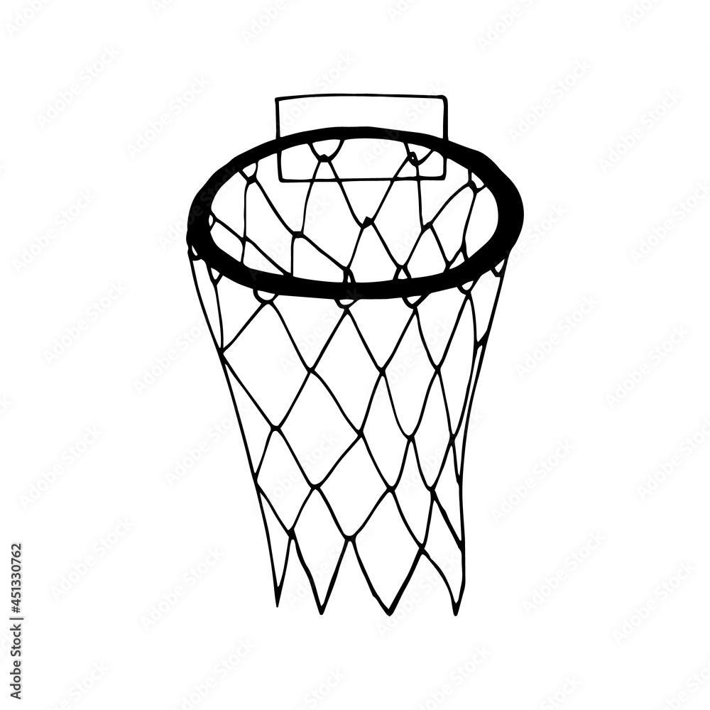 basketball basket. hand drawn doodle icon. vector, scandinavian, nordic, minimalism, monochrome. sports equipment, game.