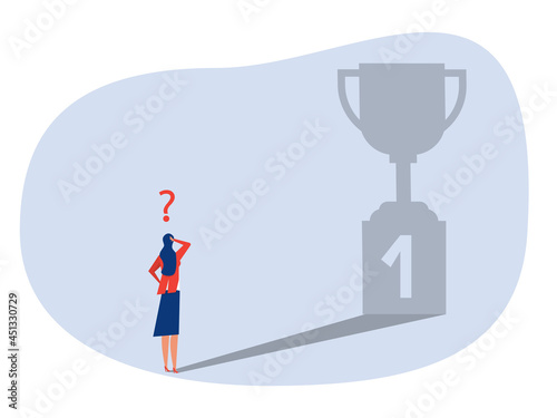 Businesswomen standing in front of shadow looking get award herself successful. Business cartoon vector concept