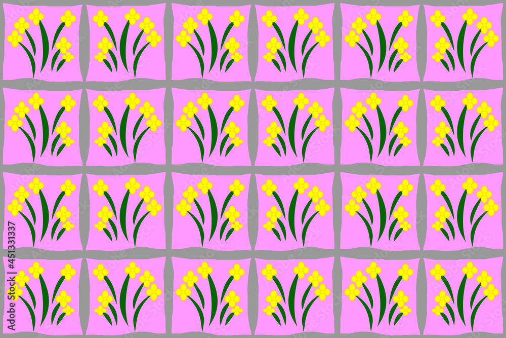 Yellow bouquet of flowers in a cute seamless grid on a cheesy background for fashion fabrics and floral wallpaper.