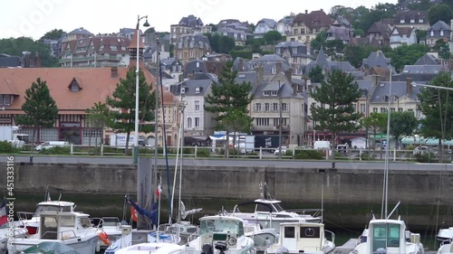 Deauville Marina in front of Trouville sur Mer Typical Houses, Normandy, France, Europe photo