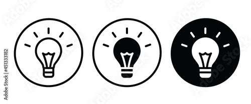 Light Bulb icon vector set, isolated on white background. Idea sign, solution, thinking concept. Lighting Electric lamp. Electricity, shine. editable stroke and Flat graphic design, Web site