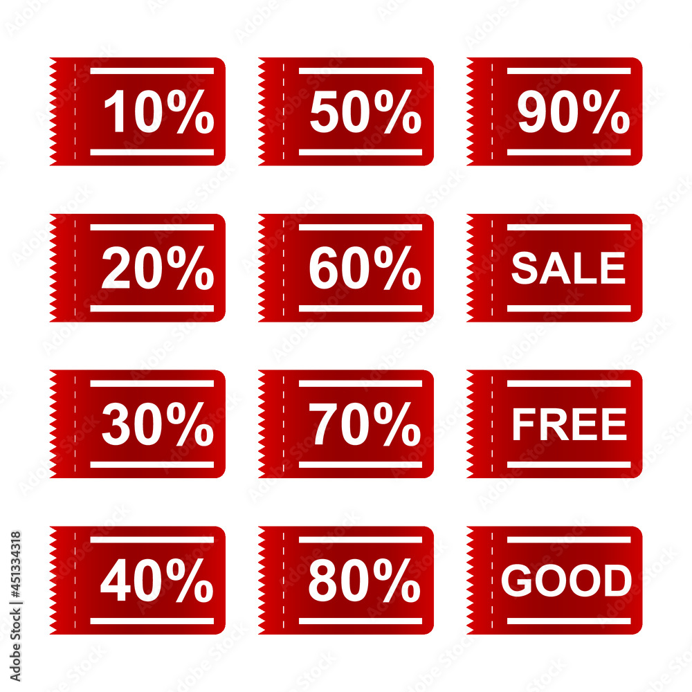 Red discount labels on white background, used for design, vector illustration Red discount labels on white background, used for design, vector illustration