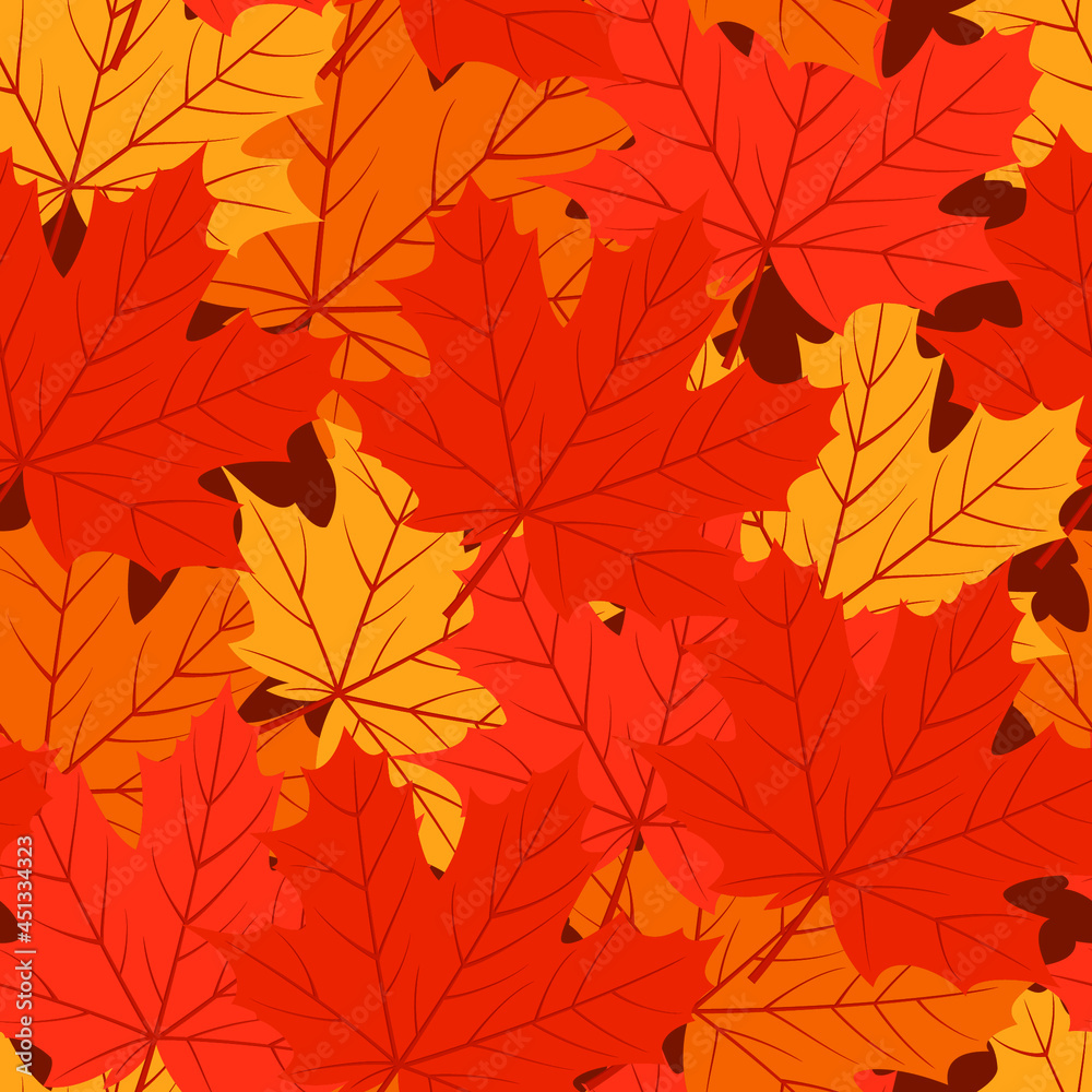 Autumn maple leaves on a brown background, texture for design, seamless pattern, vector illustration Autumn maple leaves on a brown background, texture for design, seamless pattern, vector illustration