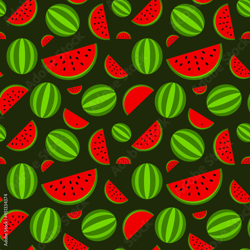Watermelon on a green background, texture for design, seamless pattern, vector illustration