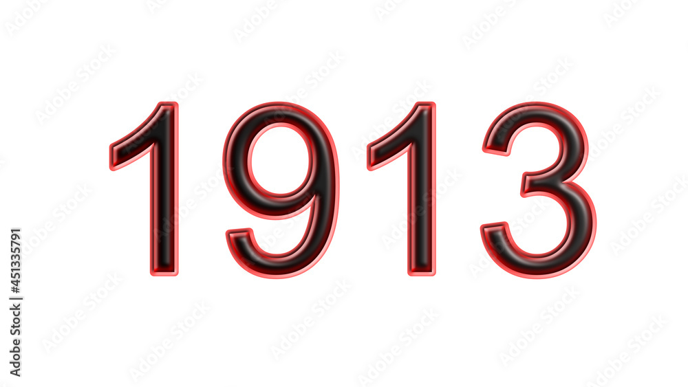 red 1913 number 3d effect white background red 1913 number 3d effect white background