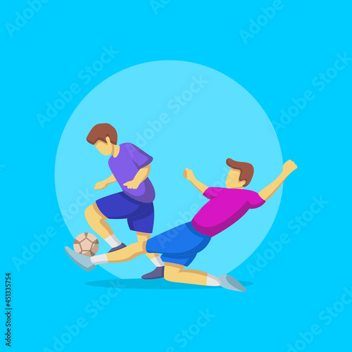 Two Man Playing Football in Flat Design Illustration