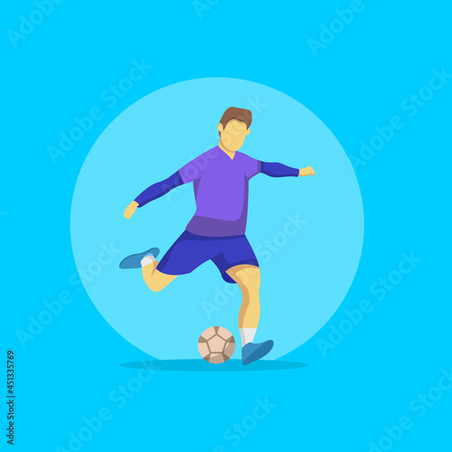 Young Man Kicking the Ball Vector in Flat Design Illustration