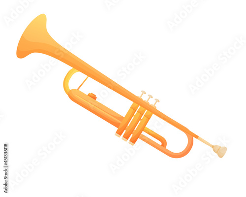 Trumpet in cartoon style. Musical wind instrument vector illustration. Isolated on white background 