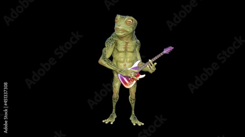 3D Alien Frog Plays Guitar,Animation,Transparent Background