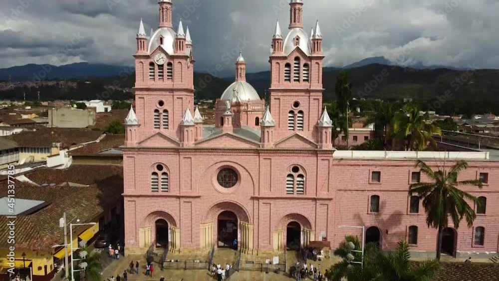 basilica the lord of miracles in buga. colonial construction. one of the first towns in Colombia. aerial shots with DJI drone