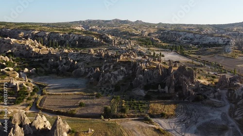 Drone shot of the mountains in Cappadocia, Turkey photo