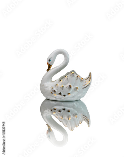 Fototapeta Naklejka Na Ścianę i Meble -  ceramic vase in the form of white swan with reflection for decoration, animal,