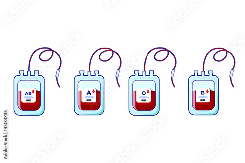 blood bag for donation vector illustration. blood type A, B, AB, O