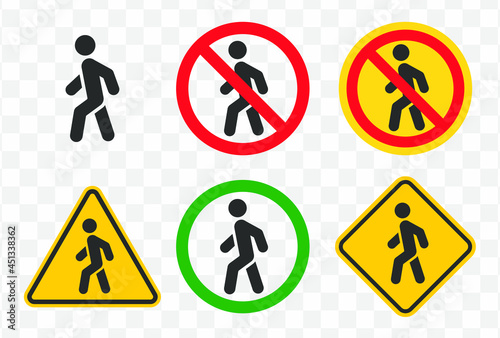 Prohibition do not Walk people icon symbol shape. No Walking human logo sign silhouette. Vector illustration image. Isolated on white background.  
