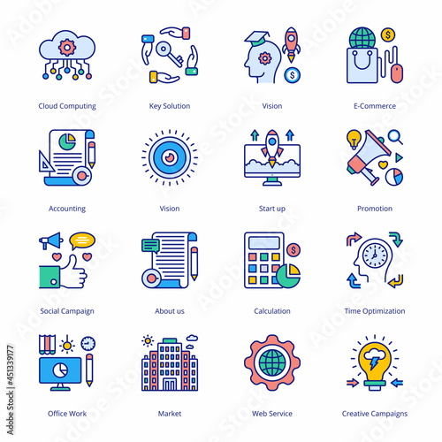 SEO Business Marketing Filled Icons - Stroked, Vectors