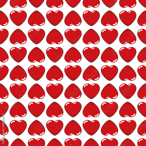 Seamless pattern with flat hearts on white.