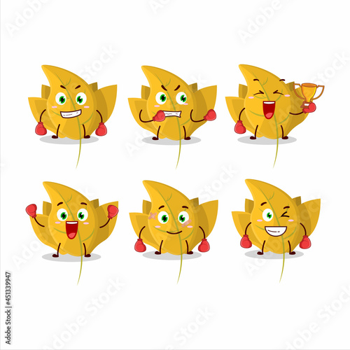 A sporty conkers yellow leafz boxing athlete cartoon mascot design