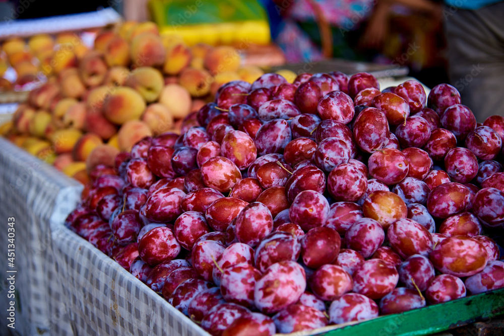 harvested ripe plum on the counter harvested ripe plum on the counter