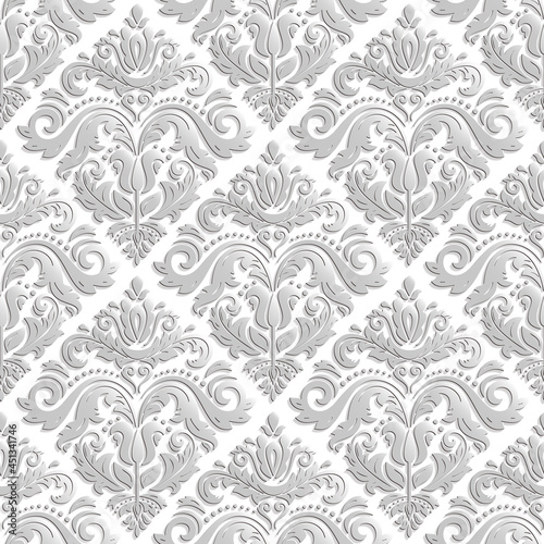 Seamless oriental ornament. Fine traditional oriental pattern with silver 3D elements, shadows and highlights