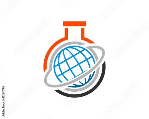 Simple bottle laboratory with planet rings and abstract globe inside