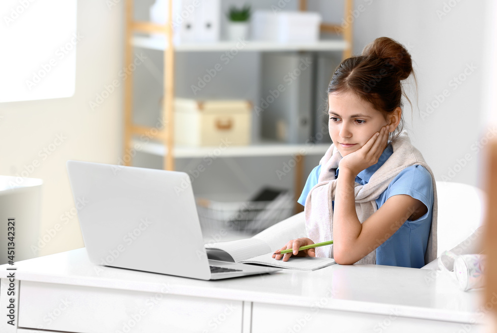 Little schoolgirl studying online at home Little schoolgirl studying online at home