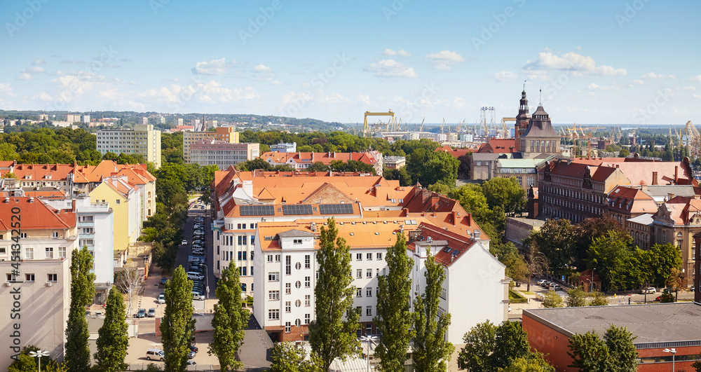 Szczecin cityscape on a sunny summer day, Poland.